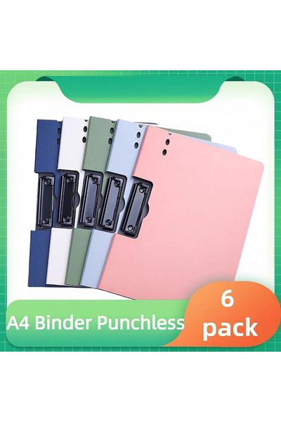erorex 6Pcs A4 Binder Clip Boards Punchless With Spring Action Clamp Strong Clips File Folder Clipboards