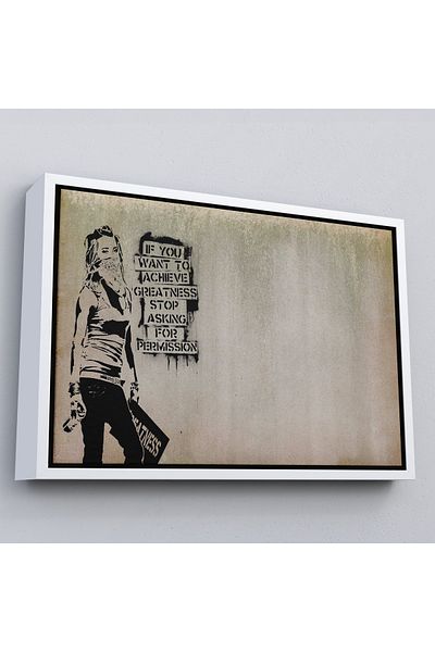 Harita Sepeti Banksy cu cadru alb, dacă doriți să faceți lucruri mari, nu cereți permisiunea de a scrie tablou