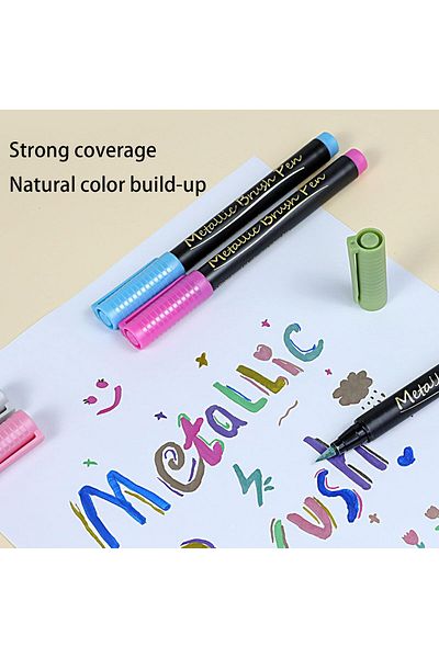 erorex Metallic Brush Marker Pens 10 Colors Metallic Marker Pens Brush Tip Shimmer Markers Pens Metallic