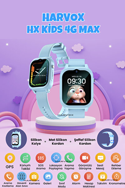 HARVOX HX Kids 4G Max Sim Kartlı Gps Akıllı Çocuk Saati Konum Takibi Görüntül...