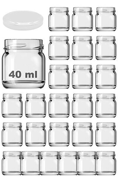 Afracam 40 ml Metal Beyaz Kapaklı 40 Cc Şeffaf Numune Cam Kavanoz Küçük 25 Adet