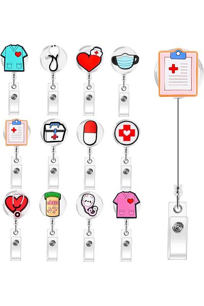 erorex 12 Pack Nurse Badge Holder Retractable Medical Nursing Badge Reels Id Card Holders With Clip For