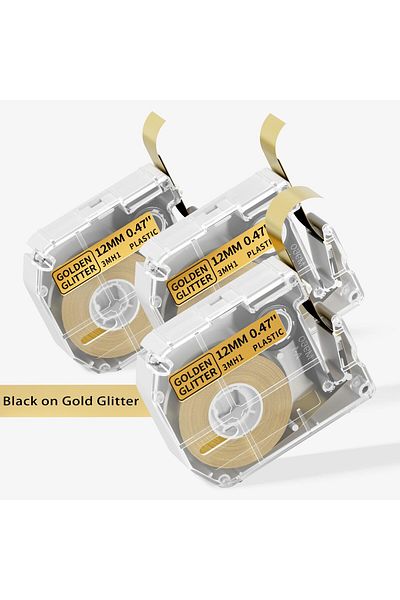 erorex M960 Label Tape Black On Gold Glitter 12Mm 0.5 Inch 4M For M960 Pt M95 Pt 90 Pt 70 Pt 65 Pt 85 M960