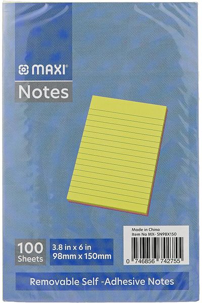 erorex Sticky Notes 98X150Mm 5X20 Ruled Assorted 100 Sheets