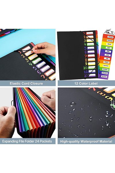 erorex Expanding File Folder A4 Letter Size Holds 240 Sheets Plastic Rainbow Lined Accordian File