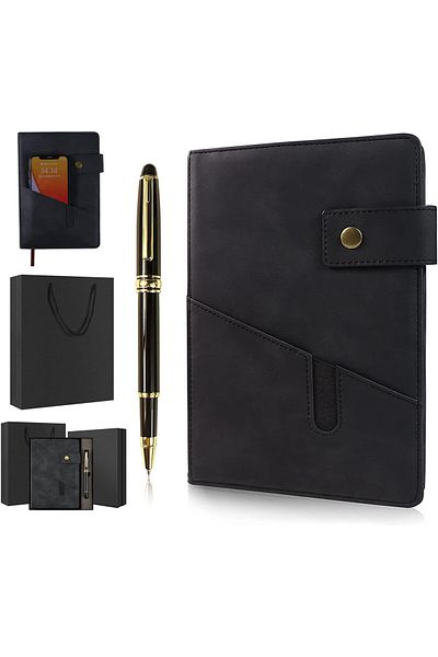 erorex Notebook Black A5 Lined Leather Journal Personalized Hardcover Journal Set With Pen And Gift Box