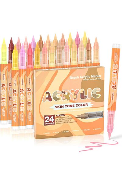 erorex Skin Tones Art Markers 24 Color Soft Brush Tip Acrylic Paint Pens Quick Drying And Waterproof Ideal