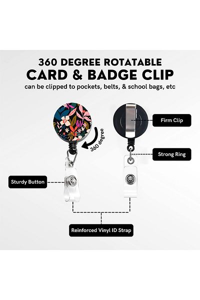 erorex Floral Sliding Badge Holder White Flower Plastic Case With Retractable Badge Reel Carabiner Clip