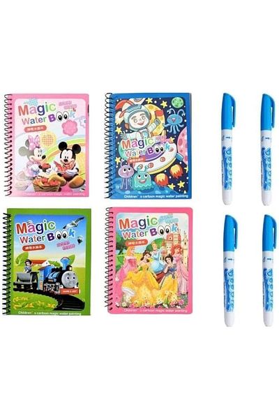 erorex Water Coloring Magic Book With Water Pen Pack Of 4 Water Coloring Book For Toddlers Kids Reusable