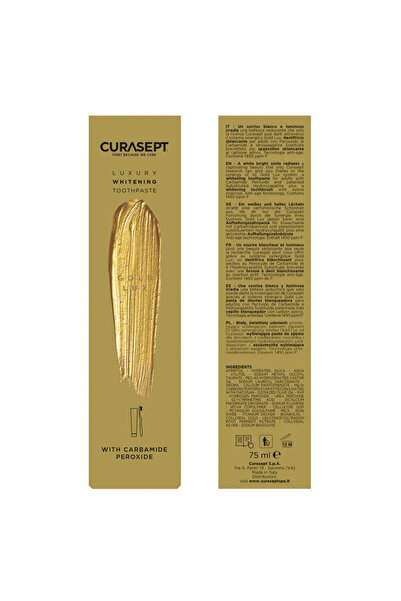 CURASEPT معجون أسنان جولد الفاخر لتبييض الأسنان 75 مل + فرشاة أسنان