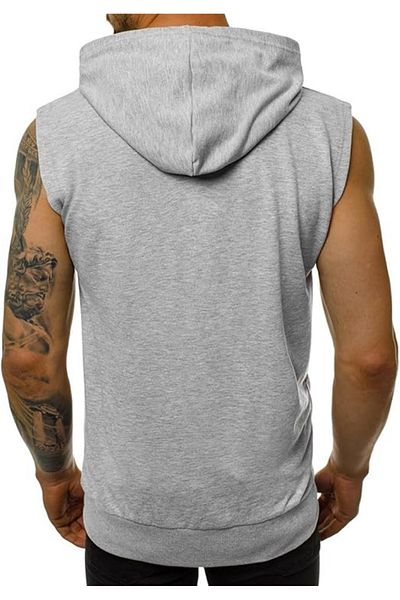 aynewmoda Men's Hooded Tops Singlets Zipper Sleeveless Athletic Training T-Shirt