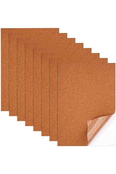 erorex 8Pcs Self Adhesive Cork Sheets Natural Cork 11.81X8.27X0.04In Cork Coasters Cork Tiles Sheets Wall