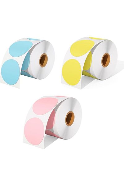 erorex Colorful Round Thermal Label Name Tags Coding For Diy 50.8Mm*50.8Mm 3Rolls 500Labels Roll Yellow