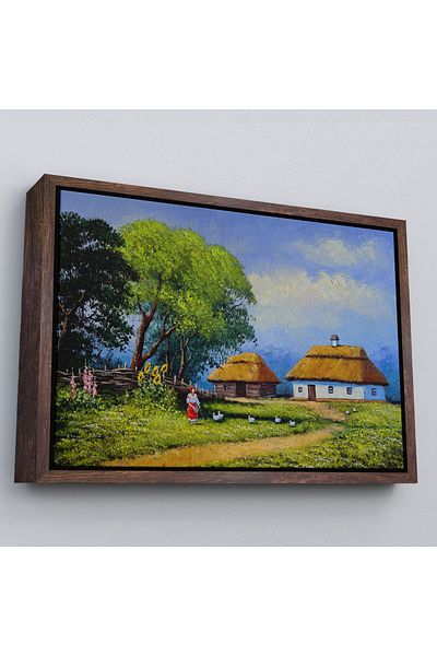 Harita Sepeti Ukrainian Village House Scenery with White Frame Oil Painting View Decorative Canvas Wall Painting