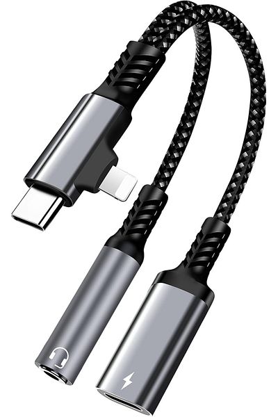 erorex محول سماعة الرأس والشاحن لهاتف آيفون 2 في 1 من Lightning إلى 3.5 مم Aux Audio وشاحن Lightning