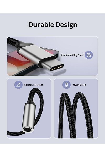 erorex Usb C To 3.5Mm Audio Headphone Jack Adapter Usb Type C Male To 3.5Mm Hifi Dac Braided Cable Cord