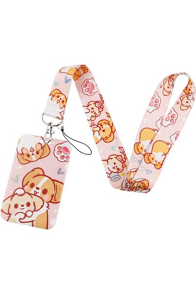 erorex Corgi Dog Print Lanyard Id Holder Animal Lanyard Pink Valentines Gift Neck Lanyard Card Holder For