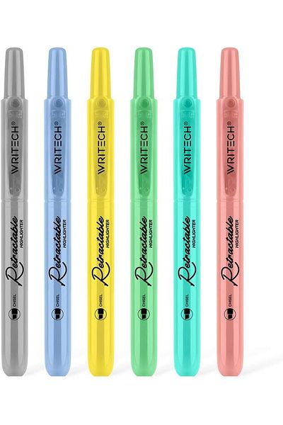 erorex Retractable Highlighters 6 Mild Assorted Colors: Chisel Tip Click Aesthetic Highlighter Marker Pens