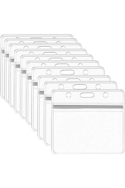 erorex Pack 10 Clear Plastic Heavy Duty Horizontal Name Badge Id Card Holders With Waterproof Resealable