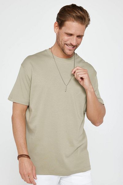 Tudors Unisex Relax Fit Relaxed Cut 100% βαμβακερό μαλακό υφή ελαφρώς χοντρό μπλουζάκι με λαιμόκοψη καφέ