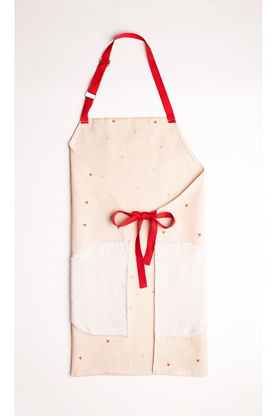 EMAYlab Cupid Heart Kitchen Apron and Holder Set (with Towel-Adjustable Hanger)