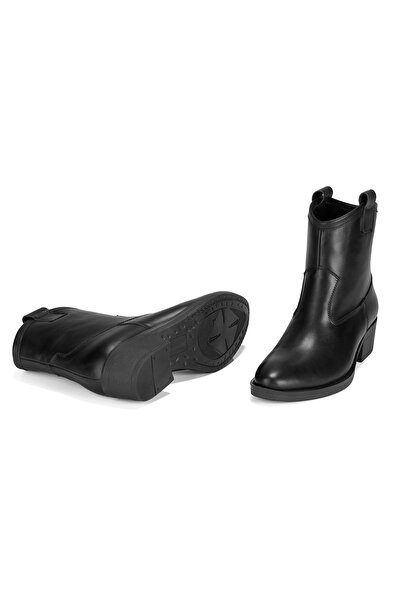 Desa Colleen Siyah Kadın Topuklu Deri Kovboy Botu