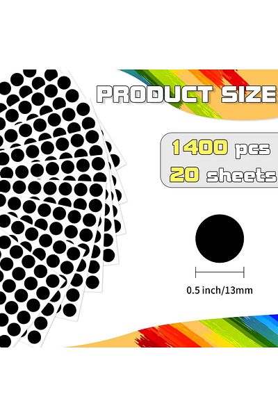 erorex Dot Stickers 1 2 Inch Black Circle Stickers 1400Pcs Self Adhesive Color Coding Labels Round