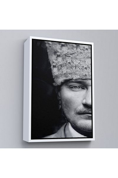Harita Sepeti Pictură portret Ataturk cu cadru alb Mustafa Kemal Ataturk Pictură decorativă pe pânză dreptunghiulară