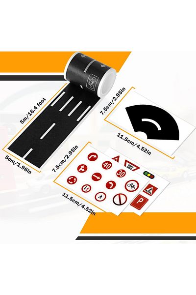 erorex Black Road Sets 2 Rolls 16.4'X2 Straight Track Road Sticker Tape 4 Pcs 2 Inch Black Tight Curves 40