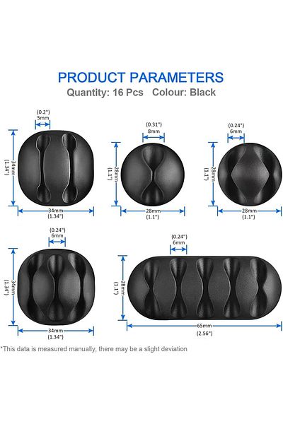 erorex مشابك كابلات، 16 قطعة، منظم أسلاك، منظم أسلاك ذاتي اللصق لسطح المكتب، حامل أسلاك، مناسب للمكتب والمنزل