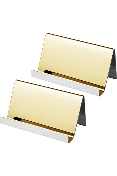 erorex 2Pcs Stainless Steel Business Card Holder Desktop Card Display Rack Business Name Card Organizer
