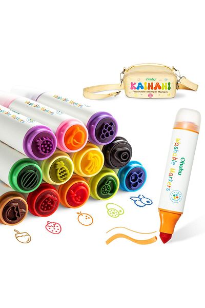 erorex Washable Markers For Kids 12Pcs: Stamper Markers Water Based Dual Tips Broad Line Tip Kids Markers