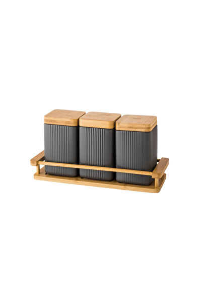 Dania Set Of 3 Kitchen Storage Boxes Made Of Porcelain And Bamboo Wood