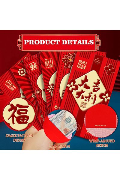 erorex 36 Pcs Red Envelopes Chinese New Year Fancy Lunar Pocket 2025 Snake Cash Gift Hong Bao Lucky Money