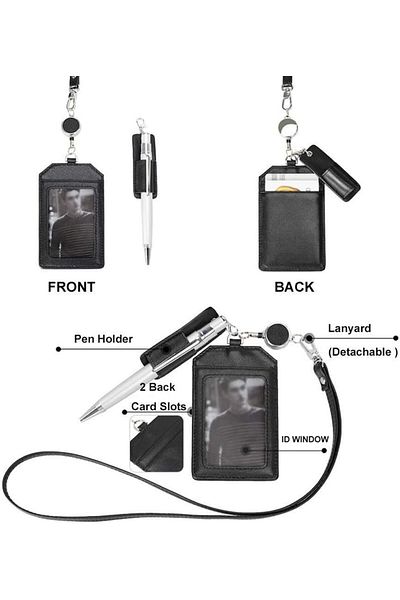 erorex Office Badge Holder Brown Retractable Badge Holders With Pen Holder Leather Credit Id Card Holder