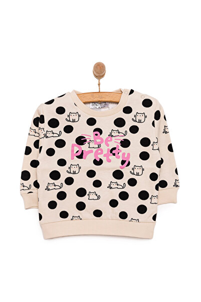 ebebek Hello Baby HelloBaby Basic Az Şardonlu  Kedi Desenli Puantiyeli Sweatshirt Kız Bebek Bisiklet Yaka Uzun Kol