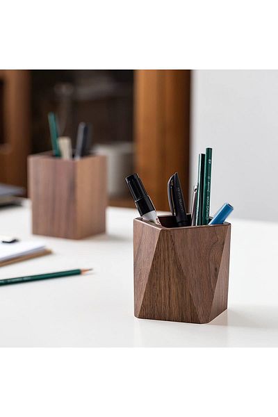 erorex Black Walnut Wooden Pencil Box Multiple Use Desk Writing Stationary Organizer Wood Pen Holder Cups