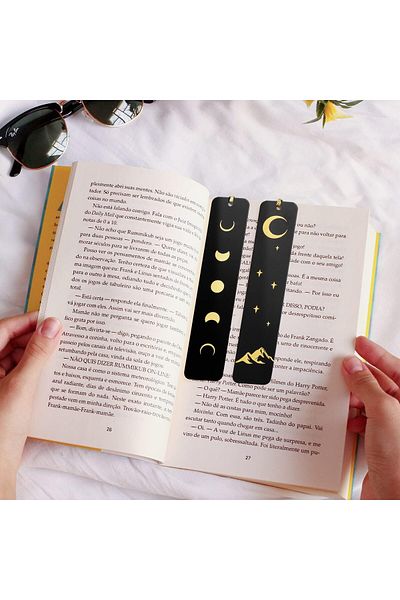erorex Bookmark Set Metal 2 Pieces Black Golden Moon Mountain Perfect For Bibliophiles For Bookworms