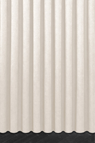 MARİTSA Background Curtain - Velmatt Series Velvet Effect High Grammage Cream Dense Pleat (1X3) Single Wing