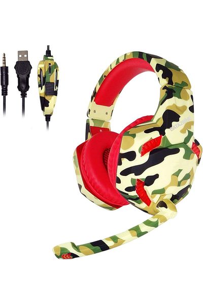 erorex Gaming Headphone Ps5 Gaming Headphone 3.5Mm Jack With Rotating Long Wheat Microphone 2.2M Cable