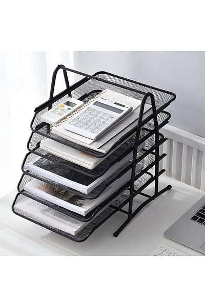 erorex 5 Tier Paper Tray : Desktop Organizer File Storage With Sliding Tray Stackable File Rack Metal Mesh