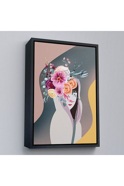 Harita Sepeti Flori abstracte și pictură feminină cu cadru auriu