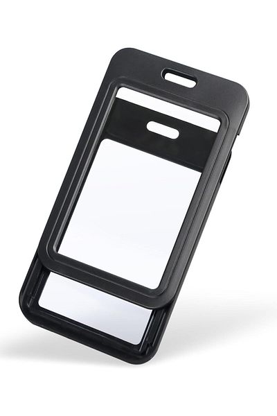erorex 10 Pack Sliding Badge Holder With Double Sided Windows Vertical Hard Plastic Case Black Card