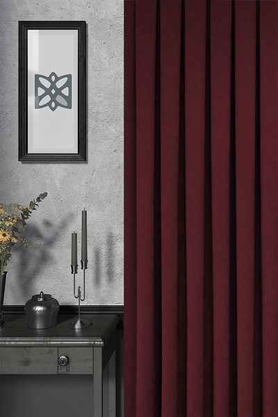 MARİTSA Background Curtain - Velmatt Series Velvet Effect High Grammage Burgundy Dense Pleat (1X3) Single Wing