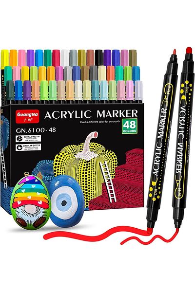 erorex Paint Markers Pens 48 Colors Acrylic Paint Pens Dual Tip For Wood Canvas Stone Rock Painting Glass
