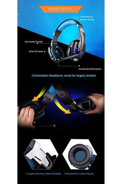 erorex G9000 Stereo Gaming Headset For Ps4 Pc Xbox One Controller Lde Light 3.5Mm Controller Blue Medium