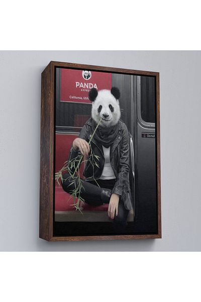 Harita Sepeti Pictură pe pânză umană cu cap de panda în Metro real cu cadru alb