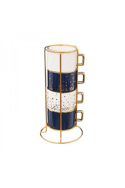 Secret de Gourmet Set of 4 cups with stand, Golden Stars, 170 ml