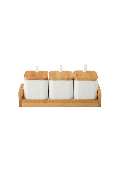 Dania Porcelain storage box set with bamboo wood with new decor to add a touch of beauty to your kitchen