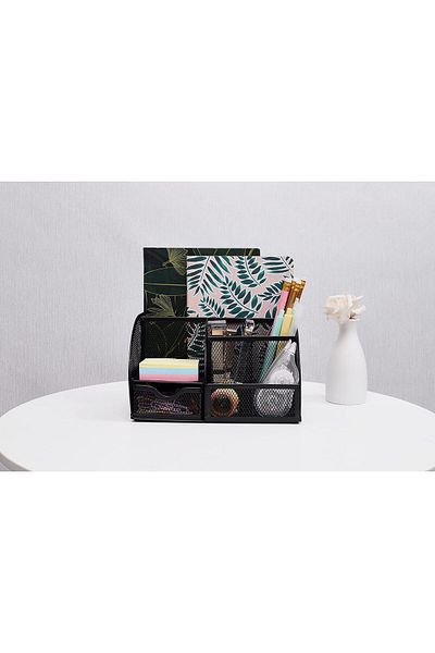 erorex Mesh Desk Organizer Desktop Office Supplies Multi Functional Caddy Pen Holder Stationery With 6